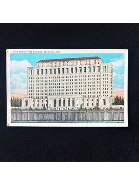 Vintage Postcard 1930s Art Deco Ohio State Office Building Columbus River